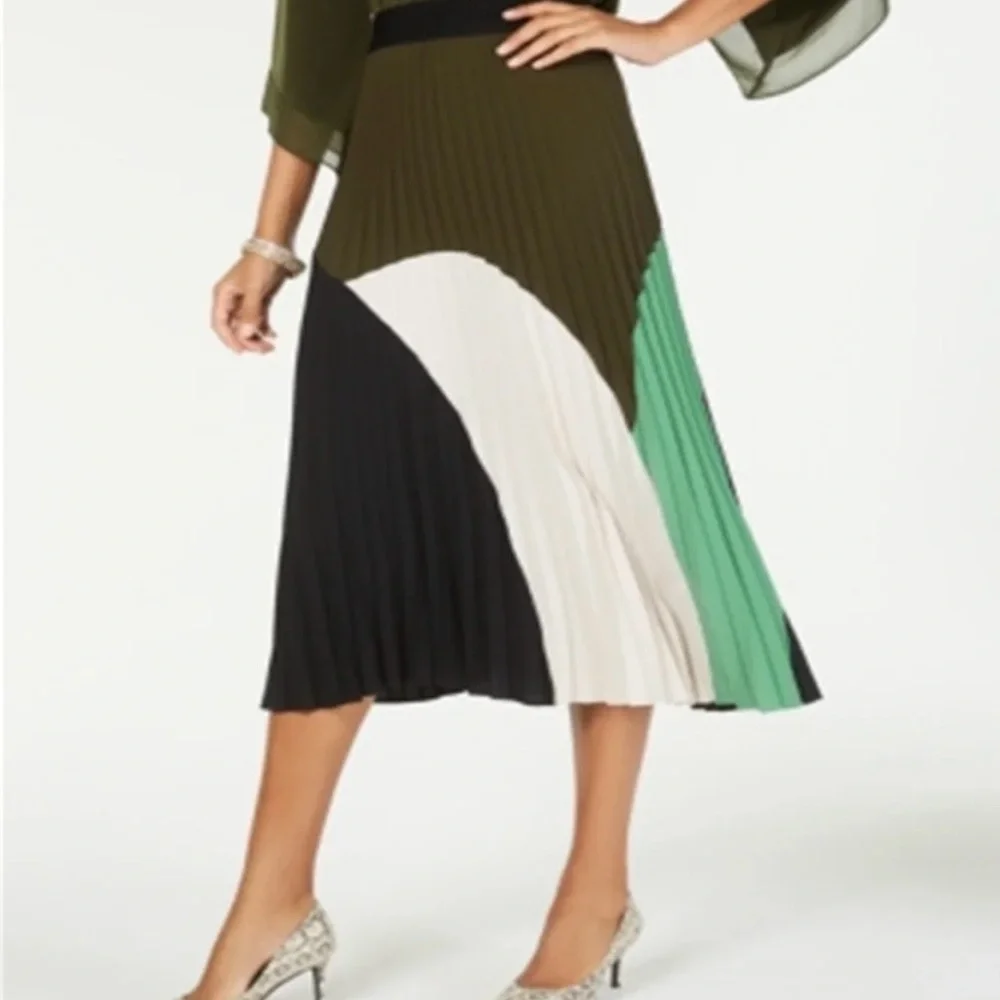 Women's Color Block Pleated Midi Skirt Size Medium Womens Skirt office mature